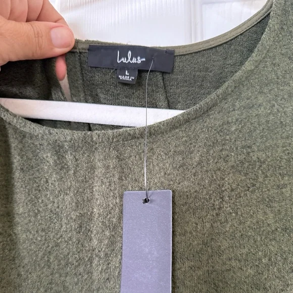 Lulus Olive Green Faux Wrap Sweater Dress Size L - Picture 4 of 5